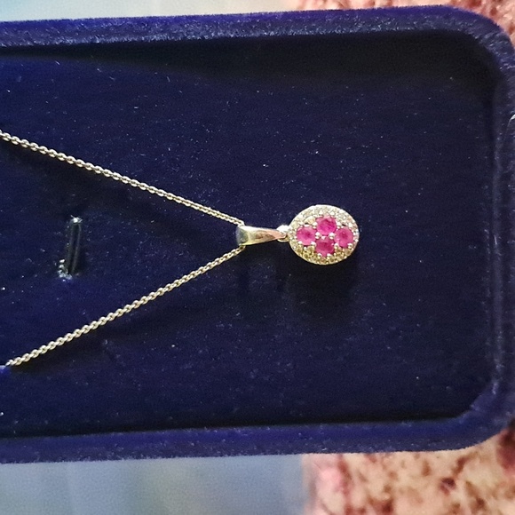 Jewelry - Natural Ruby & Natural White Zircon Style Necklace In 925 Sterling Silver